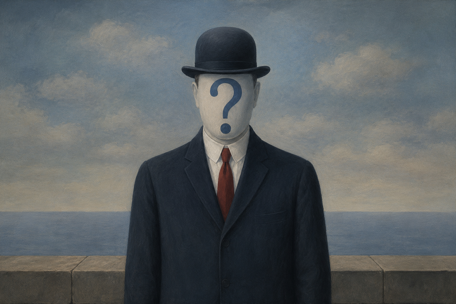 Uomo con volto coperto da un punto interrogativo, immagine concettuale sulle cause della nevralgia del trigemino